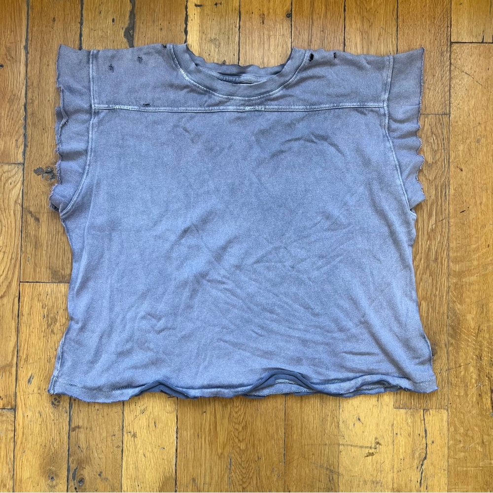 We The Free Blue Ruffle Sleeve Top